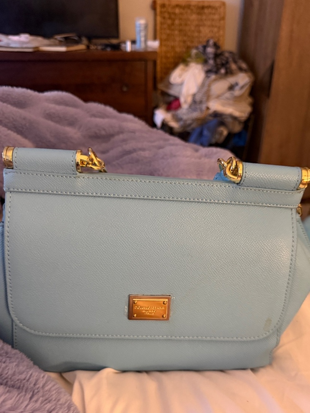 Dolce & Gabbana Light Blue Shoulder Bag with Gold Hardware